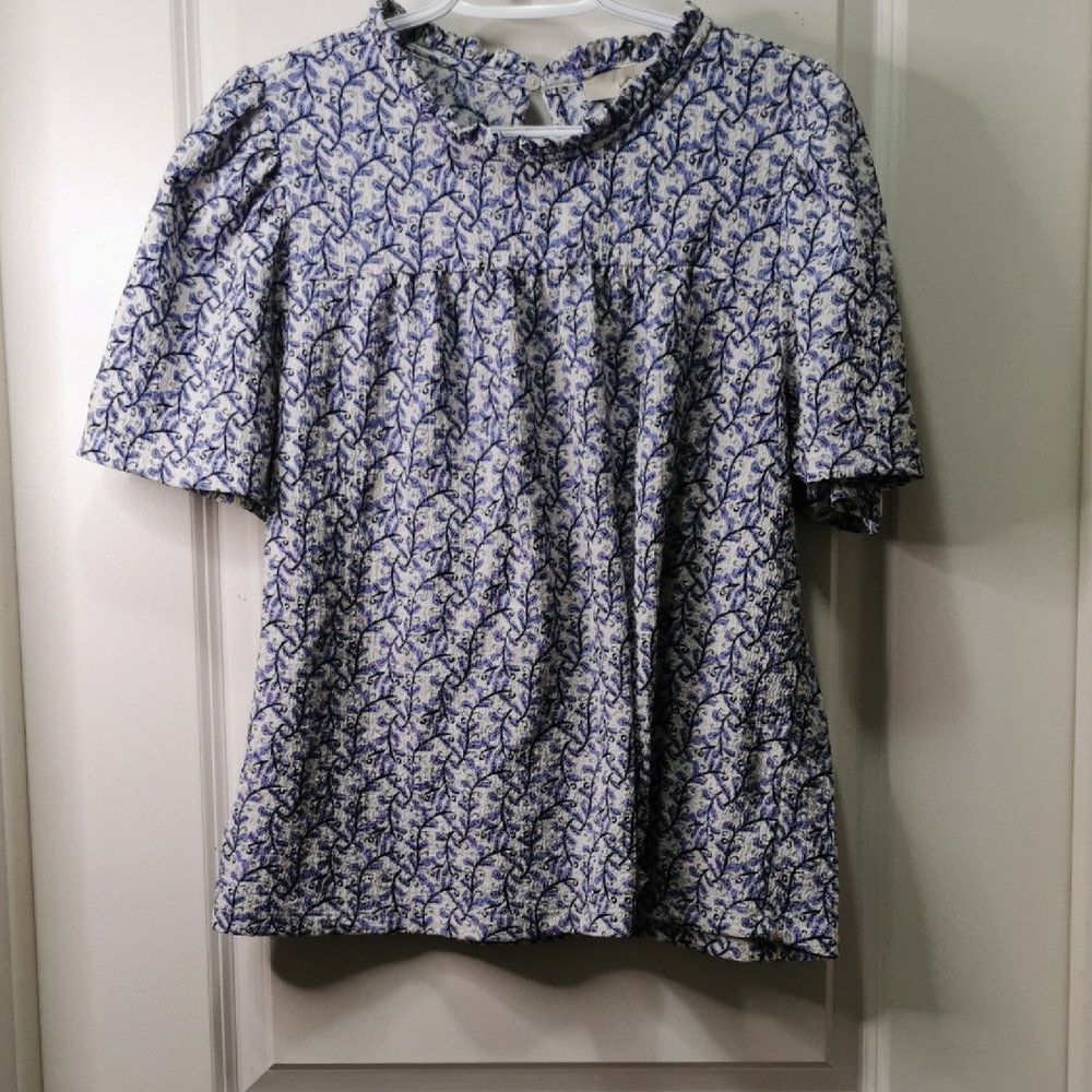 LOFT Patterned‎ Blue and Cream Top